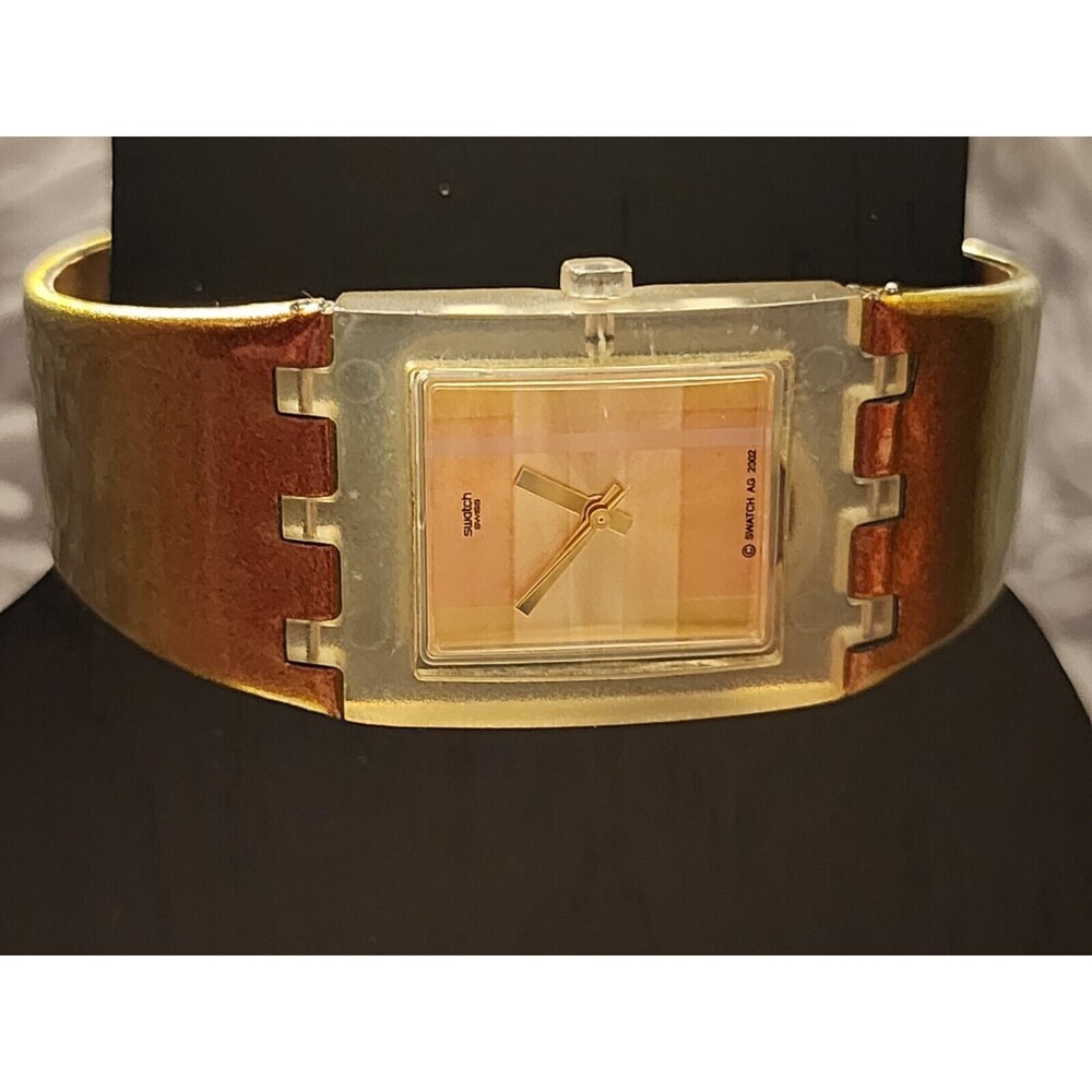 Rare Vintage Orig 2002 Swatch Swiss Leather Band Watch 0332 Vguc Needs Battery
